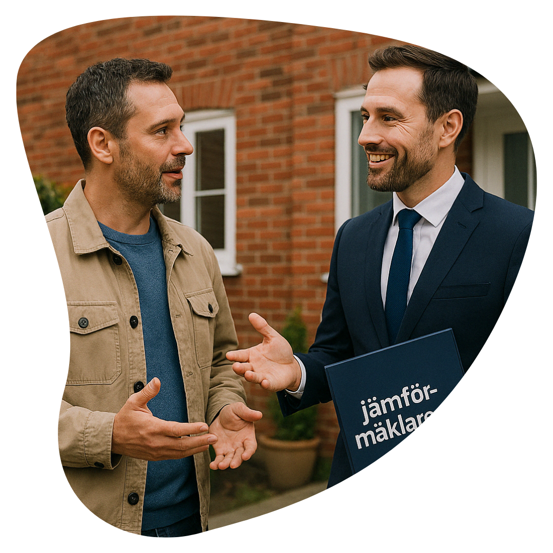 Mäklare diskuterar bostadsförsäljning
